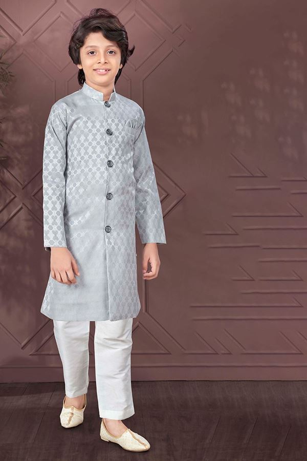 Picture of Delightful Grey Colored Designer Kid’s Kurta Pajama Set for Festivals and Party