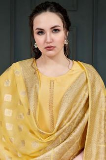 Picture of Awesome Art Silk Designer Straight Cut Suit for Party, Haldi, and Festival