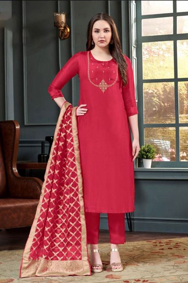 Picture of Stylish Art Silk Designer Straight Cut Suit for Party and Festival