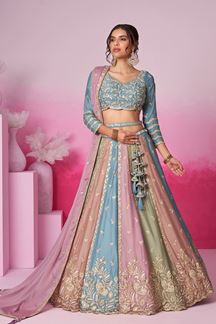 Picture of Vibrant Multi and Turquoise Blue Designer Lehenga Choli for Sangeet and Reception