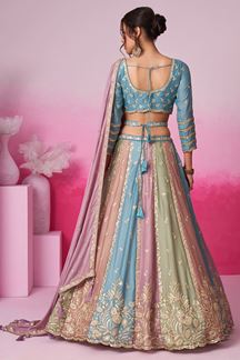 Picture of Vibrant Multi and Turquoise Blue Designer Lehenga Choli for Sangeet and Reception