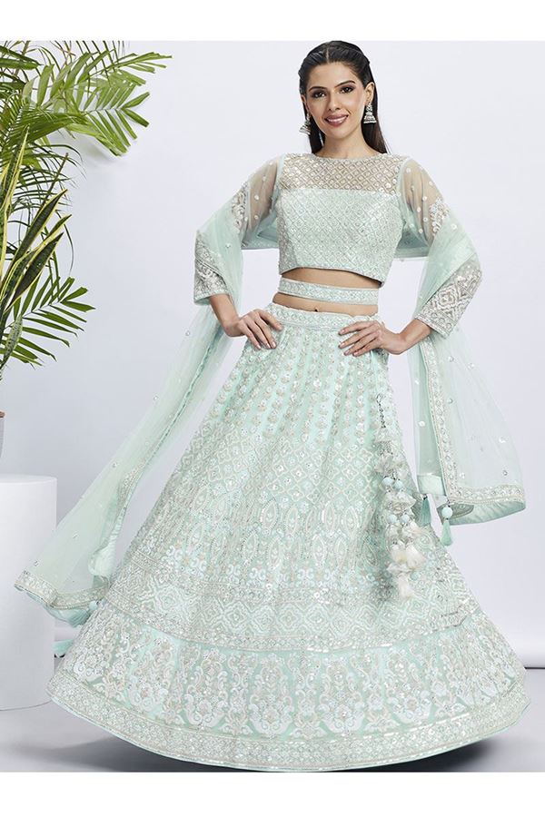 Picture of Charismatic Turquoise Blue Designer Lehenga Choli for Engagement, Reception and Festivals