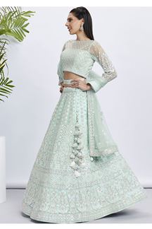 Picture of Charismatic Turquoise Blue Designer Lehenga Choli for Engagement, Reception and Festivals