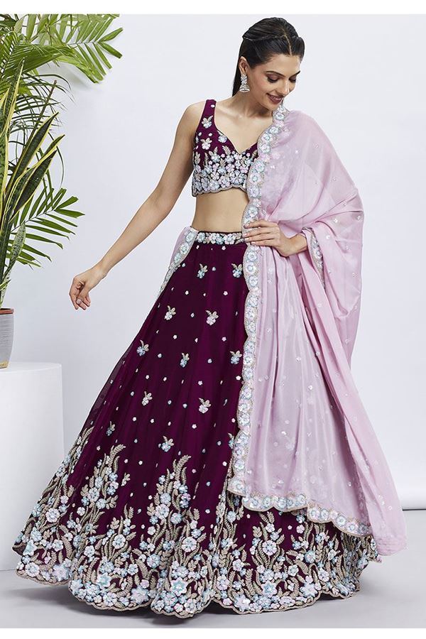 Picture of Smashing Burgundy Designer Indo-Western Lehenga Choli for Pre-Wedding Shoot, Engagement, Reception, and Party