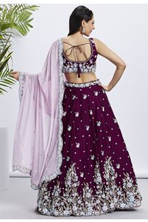 Picture of Smashing Burgundy Designer Indo-Western Lehenga Choli for Pre-Wedding Shoot, Engagement, Reception, and Party