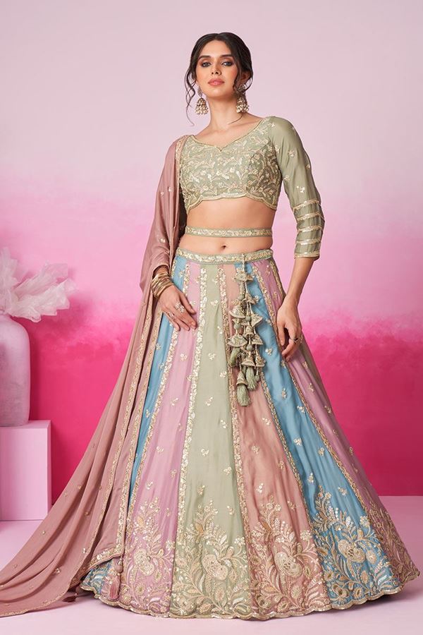 Picture of Dazzling Multi and Lime Green Designer Lehenga Choli for Sangeet and Reception