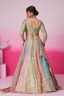 Picture of Dazzling Multi and Lime Green Designer Lehenga Choli for Sangeet and Reception