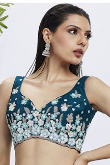 Picture of Splendid Teal Designer Indo-Western Lehenga Choli for Pre-Wedding Shoot, Engagement, Reception, and Party