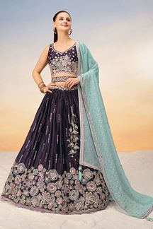 Picture of Outstanding Burgundy Designer Indo-Western Lehenga Choli for Wedding, Engagement, Reception