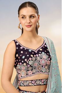 Picture of Outstanding Burgundy Designer Indo-Western Lehenga Choli for Wedding, Engagement, Reception