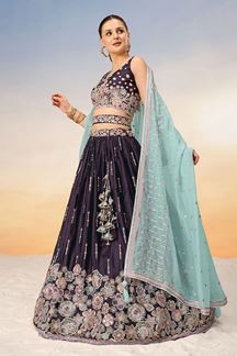 Picture of Outstanding Burgundy Designer Indo-Western Lehenga Choli for Wedding, Engagement, Reception