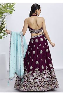 Picture of Bollywood Burgundy Designer Indo-Western Lehenga Choli for Engagement, Reception, and Party