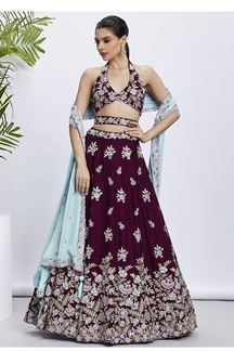 Picture of Bollywood Burgundy Designer Indo-Western Lehenga Choli for Engagement, Reception, and Party