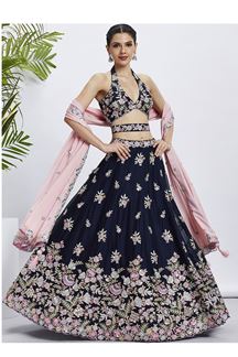 Picture of Royal Navy Blue Designer Indo-Western Lehenga Choli for Engagement, Reception, and Party