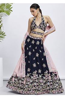 Picture of Royal Navy Blue Designer Indo-Western Lehenga Choli for Engagement, Reception, and Party