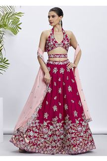 Picture of Dazzling Rose Designer Indo-Western Lehenga Choli for Engagement, Reception, and Party