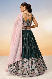 Picture of Fascinating Green Designer Indo-Western Lehenga Choli for Wedding, Engagement, Reception