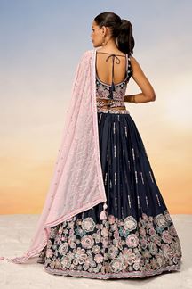 Picture of Creative Navy Blue Designer Indo-Western Lehenga Choli for Wedding, Engagement, Reception