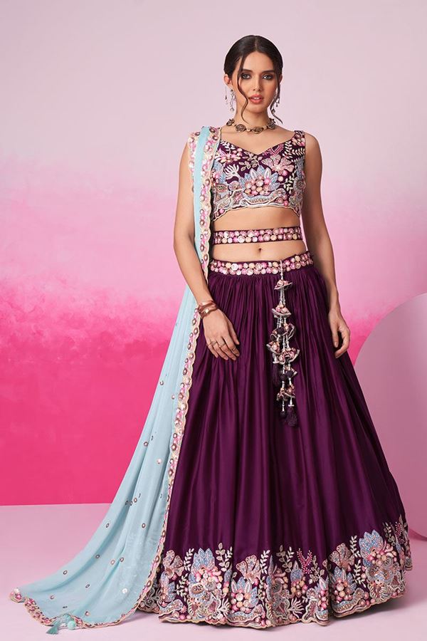 Picture of Striking Burgundy Designer Indo-Western Lehenga Choli for Festivals and Party