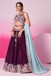 Picture of Striking Burgundy Designer Indo-Western Lehenga Choli for Festivals and Party