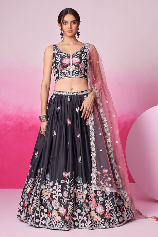 Picture of Vibrant Grey Designer Indo-Western Lehenga Choli for Festivals and Party