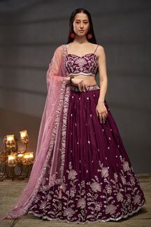 Picture of Amazing Burgundy Designer Indo-Western Lehenga Choli for Sangeet, Engagement and Reception