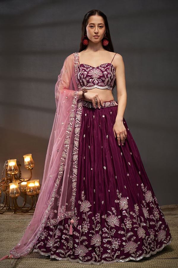 Picture of Amazing Burgundy Designer Indo-Western Lehenga Choli for Sangeet, Engagement and Reception