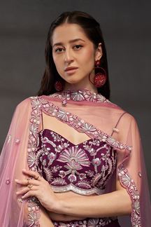 Picture of Amazing Burgundy Designer Indo-Western Lehenga Choli for Sangeet, Engagement and Reception