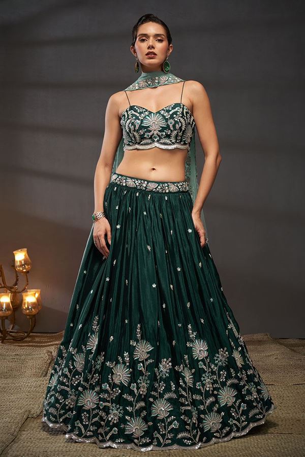 Picture of Stylish Green Designer Indo-Western Lehenga Choli for Mehendi, Engagement and Reception