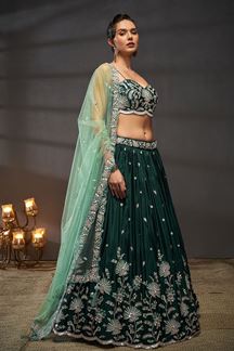 Picture of Stylish Green Designer Indo-Western Lehenga Choli for Mehendi, Engagement and Reception