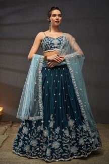 Picture of Dashing Teal Designer Indo-Western Lehenga Choli for Engagement and Reception