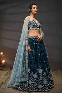 Picture of Dashing Teal Designer Indo-Western Lehenga Choli for Engagement and Reception