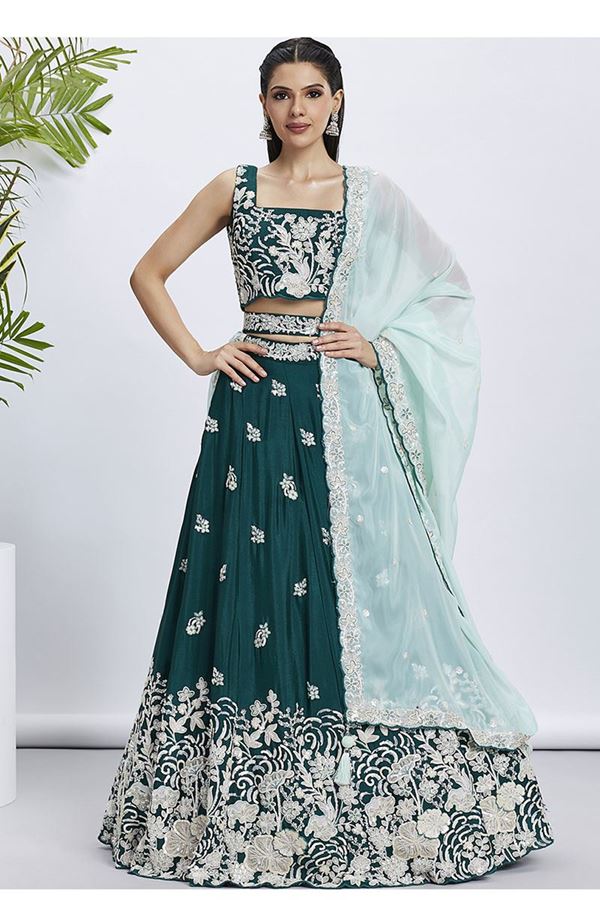 Picture of Awesome Green Designer Indo-Western Lehenga Choli for Mehendi and Festivals