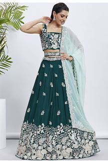 Picture of Awesome Green Designer Indo-Western Lehenga Choli for Mehendi and Festivals