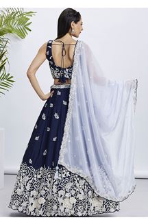 Picture of Classy Navy Blue Designer Indo-Western Lehenga Choli for Sangeet, Pre-Wedding Shoot, and Festivals