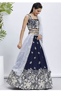 Picture of Classy Navy Blue Designer Indo-Western Lehenga Choli for Sangeet, Pre-Wedding Shoot, and Festivals