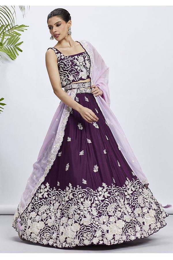 Picture of Surreal Purple Designer Indo-Western Lehenga Choli for Sangeet, Pre-Wedding Shoot, and Festivals