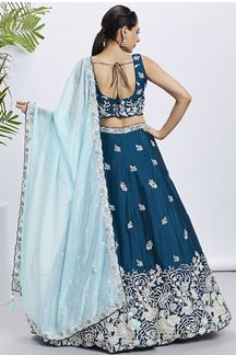 Picture of Pretty Teal Designer Indo-Western Lehenga Choli for Sangeet, Pre-Wedding Shoot, and Festivals