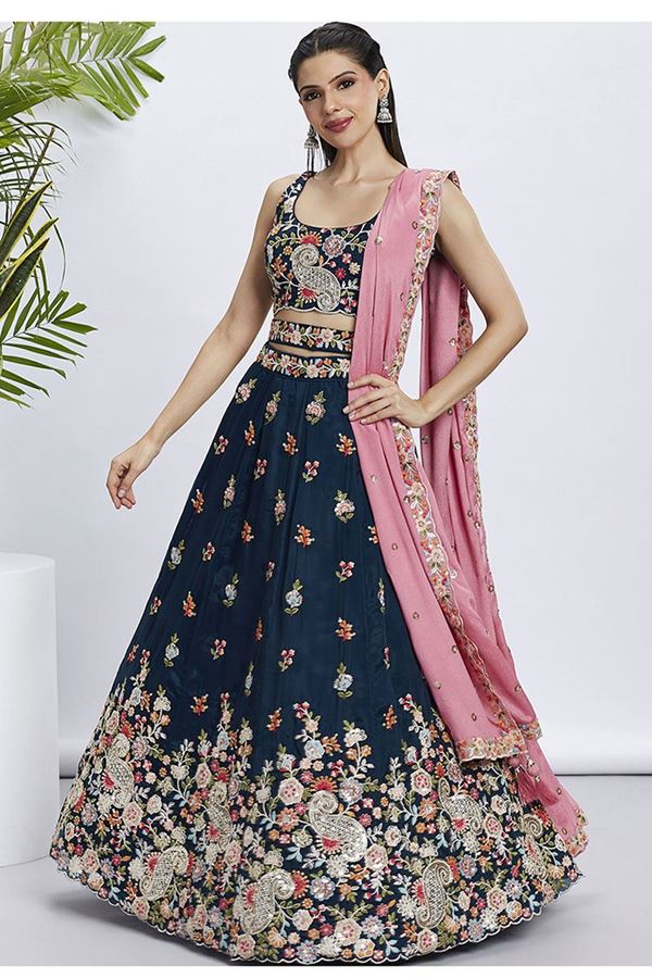 Picture of Gorgeous Navy Blue Designer Indo-Western Lehenga Choli for Festivals and Party