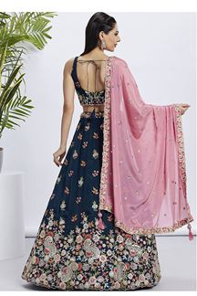 Picture of Gorgeous Navy Blue Designer Indo-Western Lehenga Choli for Festivals and Party