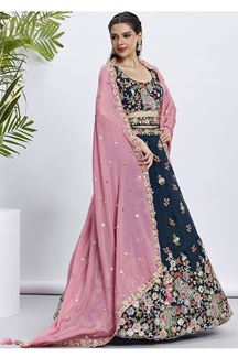 Picture of Gorgeous Navy Blue Designer Indo-Western Lehenga Choli for Festivals and Party