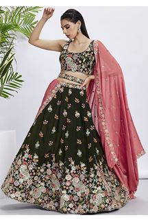 Picture of Glorious Olive Designer Indo-Western Lehenga Choli for Festivals and Party