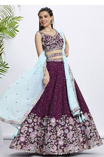 Picture of Astounding Burgundy Designer Indo-Western Lehenga Choli for Reception, Festivals and Party