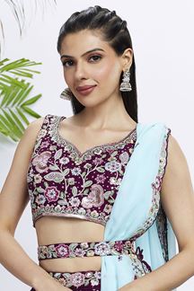 Picture of Astounding Burgundy Designer Indo-Western Lehenga Choli for Reception, Festivals and Party