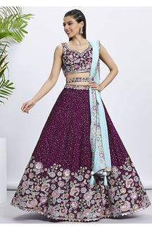 Picture of Astounding Burgundy Designer Indo-Western Lehenga Choli for Reception, Festivals and Party