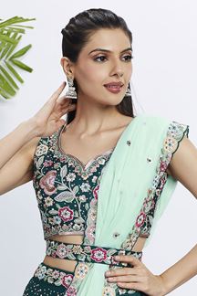 Picture of Impressive Green Designer Indo-Western Lehenga Choli for Mehendi, Festivals and Party