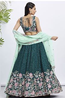 Picture of Impressive Green Designer Indo-Western Lehenga Choli for Mehendi, Festivals and Party