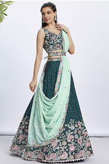 Picture of Impressive Green Designer Indo-Western Lehenga Choli for Mehendi, Festivals and Party