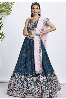 Picture of Heavenly Navy Blue Designer Indo-Western Lehenga Choli for Reception, Festivals and Party