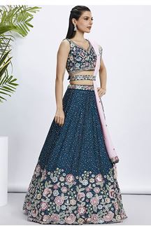 Picture of Heavenly Navy Blue Designer Indo-Western Lehenga Choli for Reception, Festivals and Party